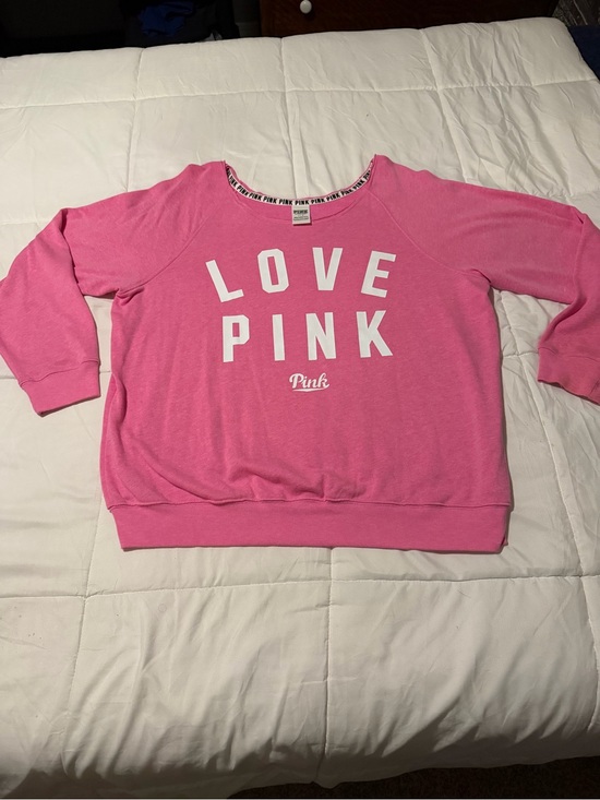 Victoria's Secret Tops - Victoria's Secret PINK Bright Pink "LOVE PINK" Pullover Sweatshirt